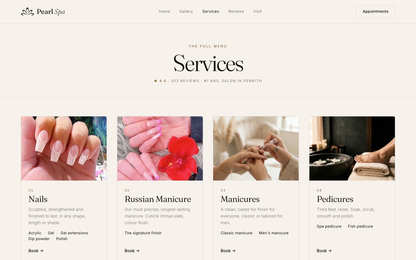 Pearl Spa services page